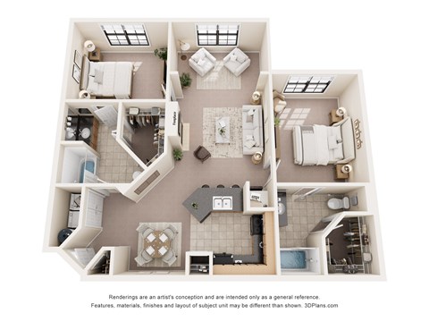 Floor plan for 2 beds, 2 baths, 1190 sqft